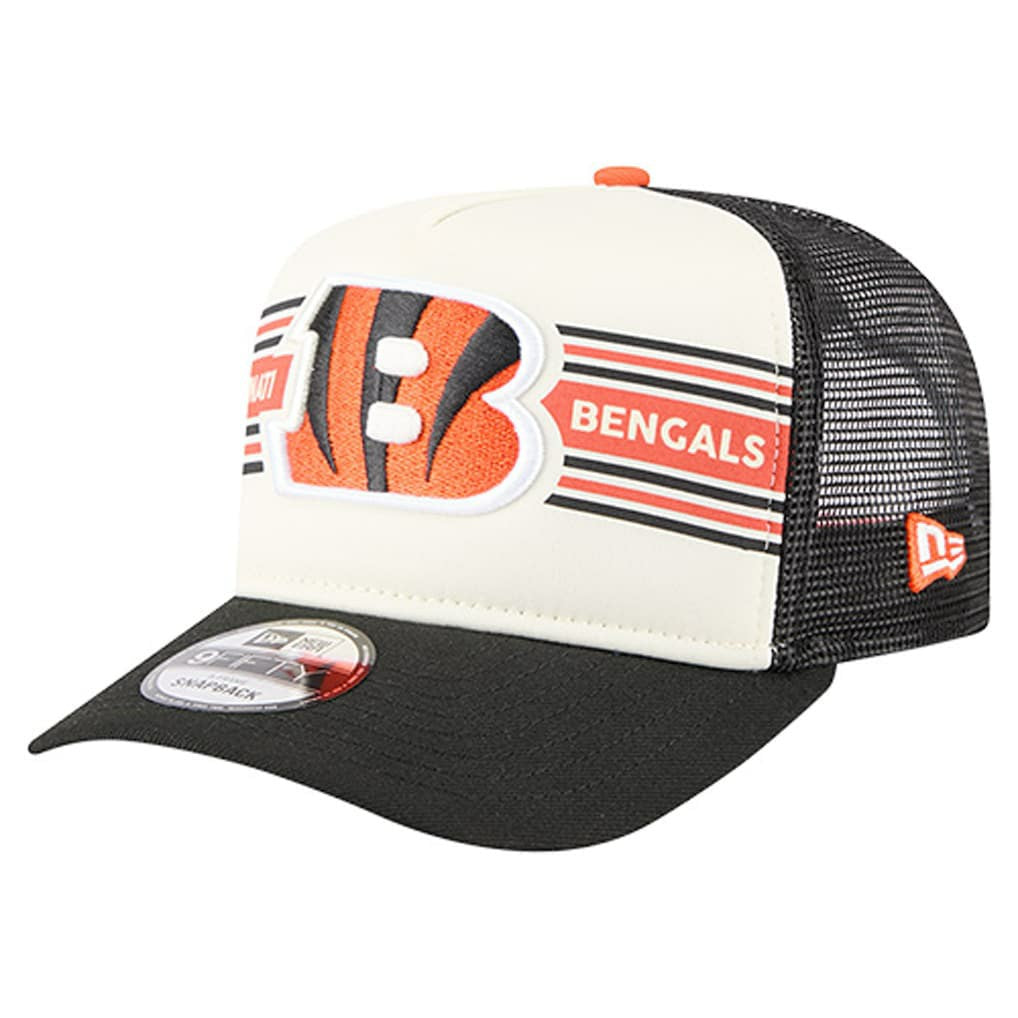 Cincinnati Bengals New Era Banner A-Frame 9FIFTY Trucker Snapback Hat Cream/Black - NFL