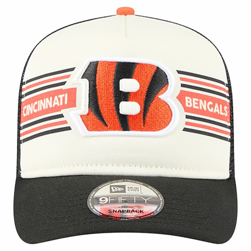 Cincinnati Bengals New Era Banner A-Frame 9FIFTY Trucker Snapback Hat Cream/Black - NFL