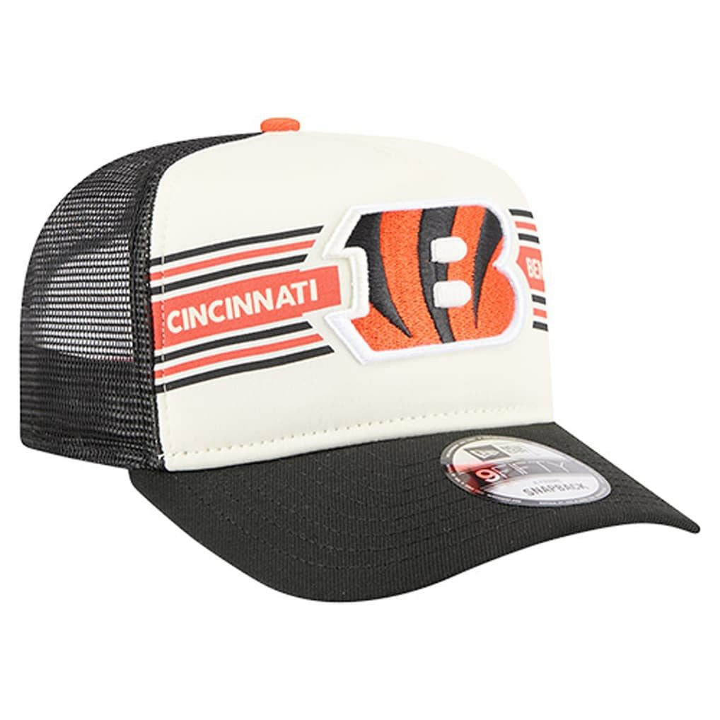 Cincinnati Bengals New Era Banner A-Frame 9FIFTY Trucker Snapback Hat Cream/Black - NFL