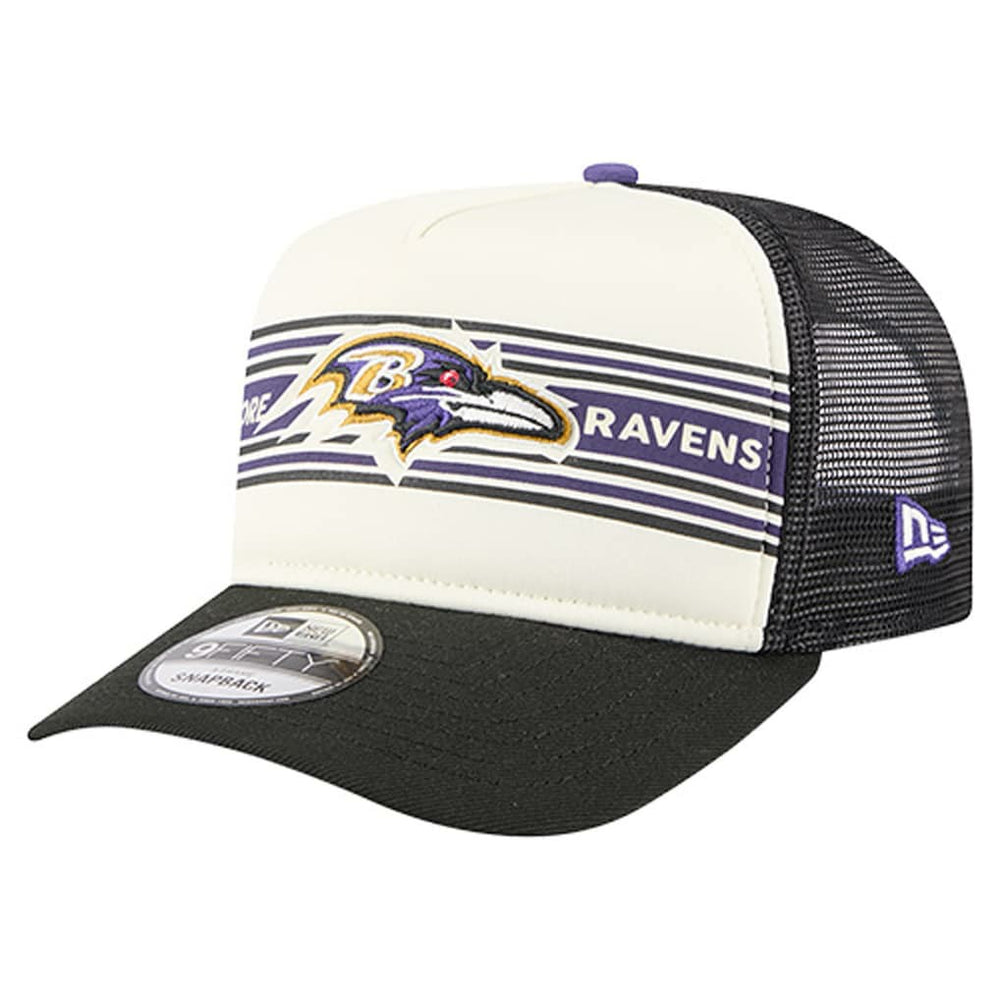 Baltimore Ravens New Era Banner A-Frame 9FIFTY Trucker Snapback Hat Cream/Black - NFL