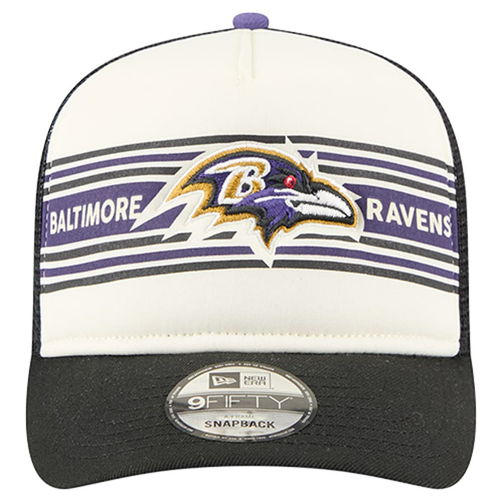 Baltimore Ravens New Era Banner A-Frame 9FIFTY Trucker Snapback Hat Cream/Black - NFL