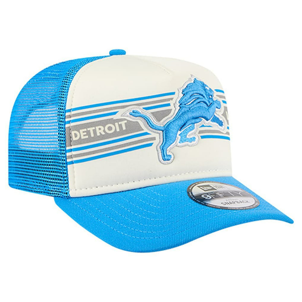 Detroit Lions New Era Banner A-Frame 9FIFTY Trucker Snapback Hat Cream/Blue - NFL