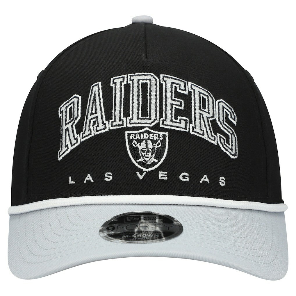 Las Vegas Raiders New Era Youth Arch COOLERA 9FORTY A-Frame Adjustable Hat Black/Silver - NFL