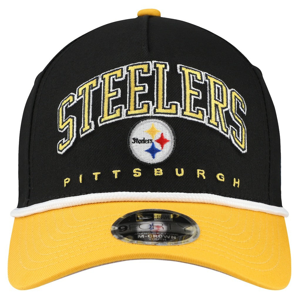 Pittsburgh Steelers New Era Youth Arch COOLERA 9FORTY A-Frame Adjustable Hat Black/Gold - NFL