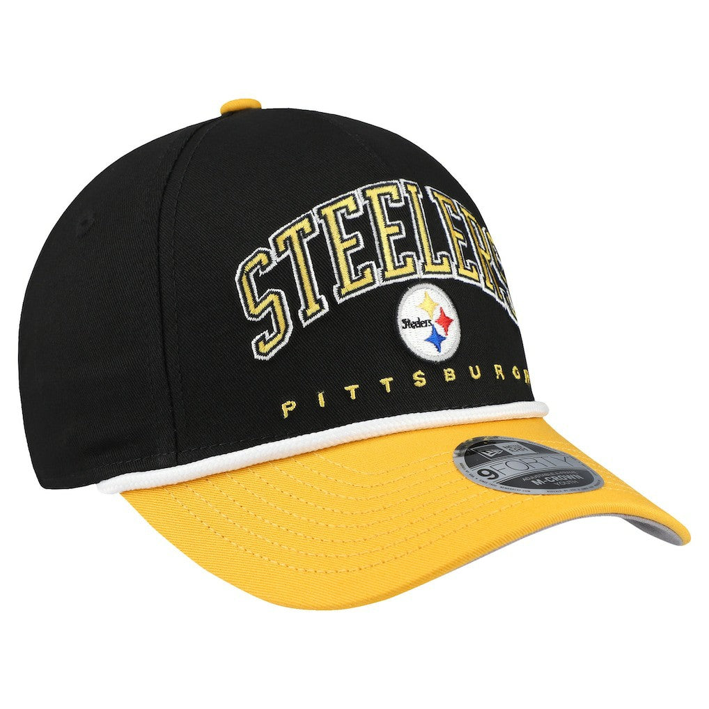 Pittsburgh Steelers New Era Youth Arch COOLERA 9FORTY A-Frame Adjustable Hat Black/Gold - NFL