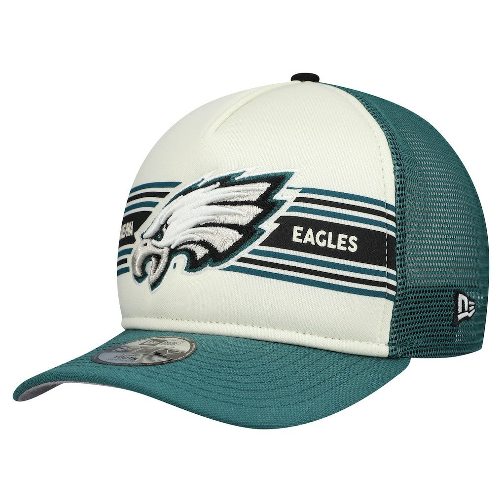 Philadelphia Eagles New Era Youth Banner 9FIFTY A-Frame Adjustable Trucker Hat Cream/Midnight Green - NFL