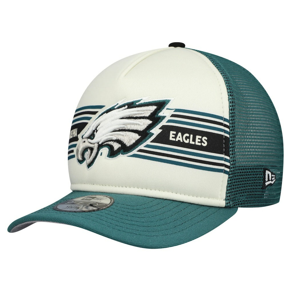 Philadelphia Eagles New Era Youth Banner 9FIFTY A-Frame Adjustable Trucker Hat Cream/Midnight Green - NFL