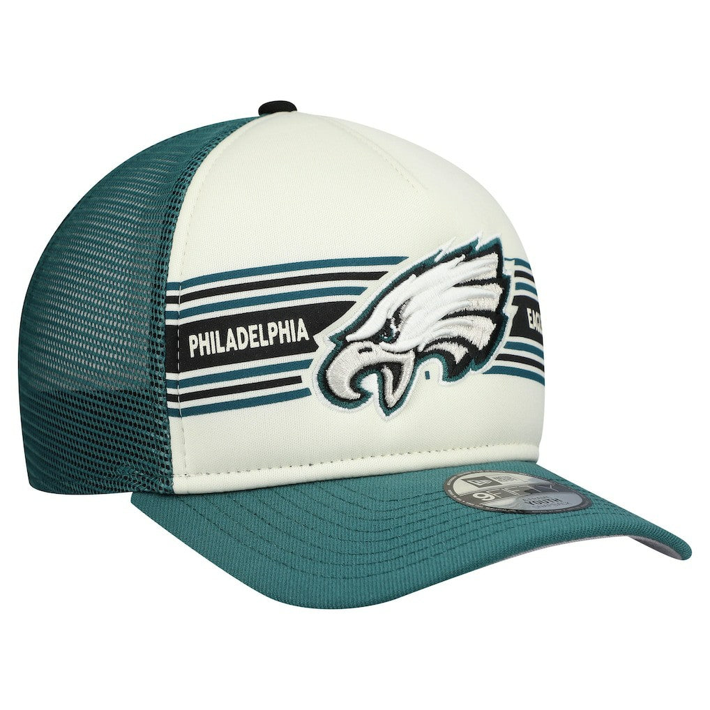 Philadelphia Eagles New Era Youth Banner 9FIFTY A-Frame Adjustable Trucker Hat Cream/Midnight Green - NFL