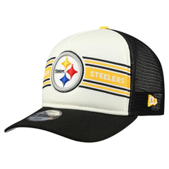 Pittsburgh Steelers New Era Youth Banner 9FIFTY A-Frame Adjustable Trucker Hat Cream/Black - NFL
