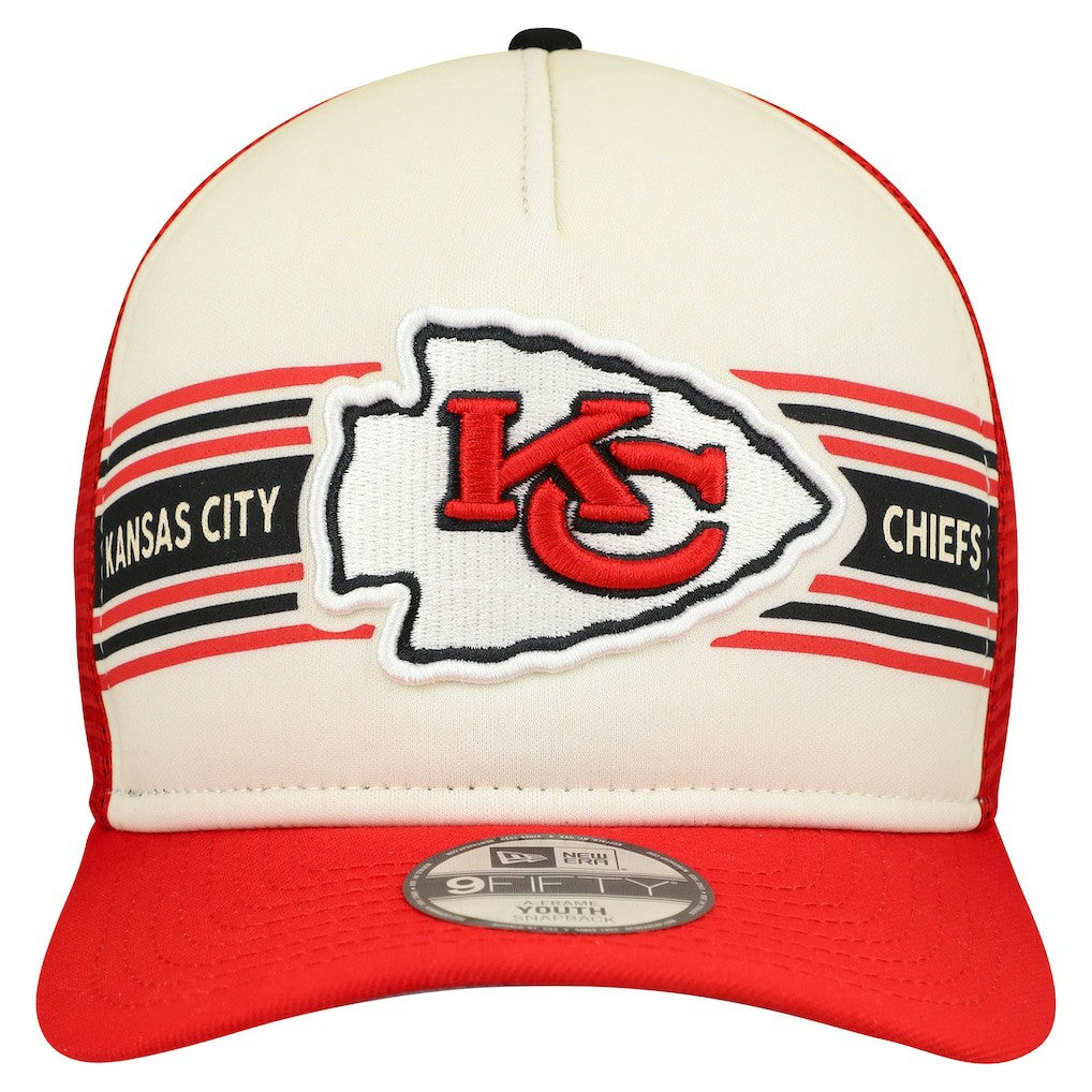 Kansas City Chiefs New Era Youth Banner 9FIFTY A-Frame Adjustable Trucker Hat Cream/Red - NFL