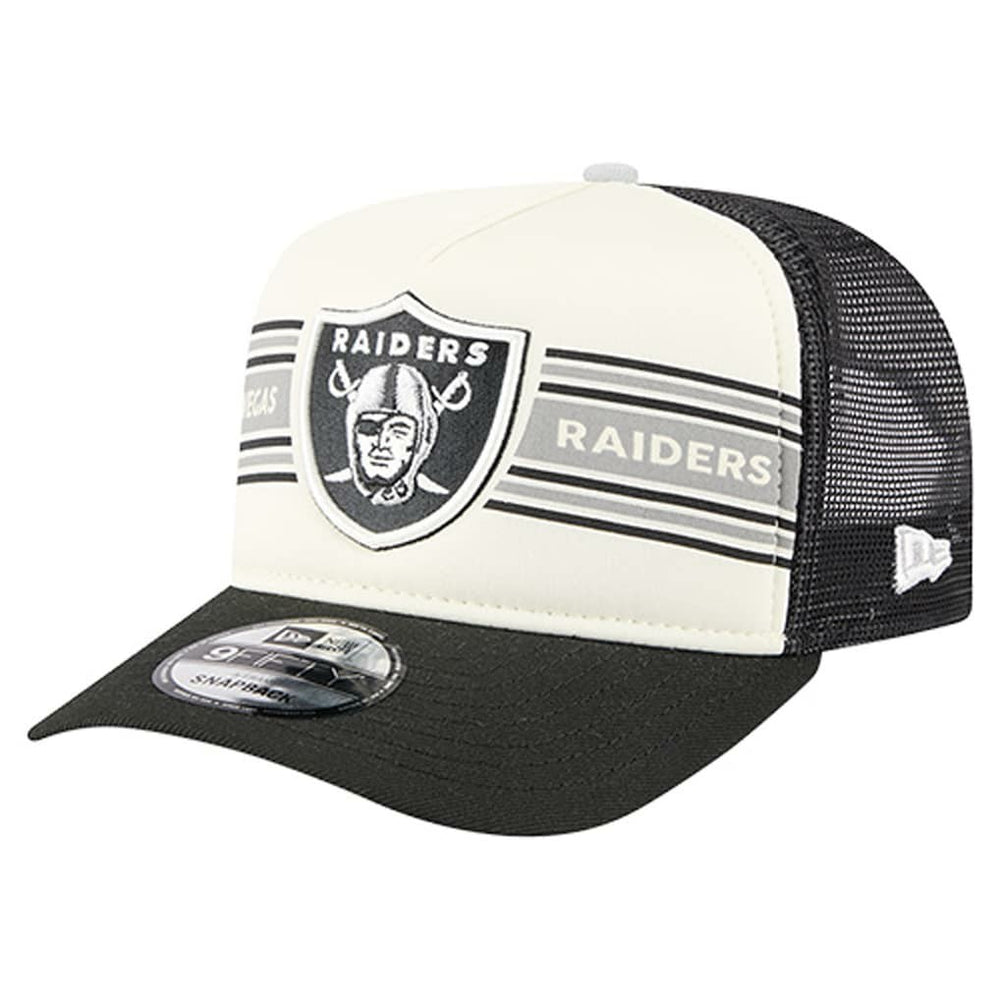 Las Vegas Raiders New Era Youth Banner 9FIFTY A-Frame Adjustable Trucker Hat Cream/Black - NFL
