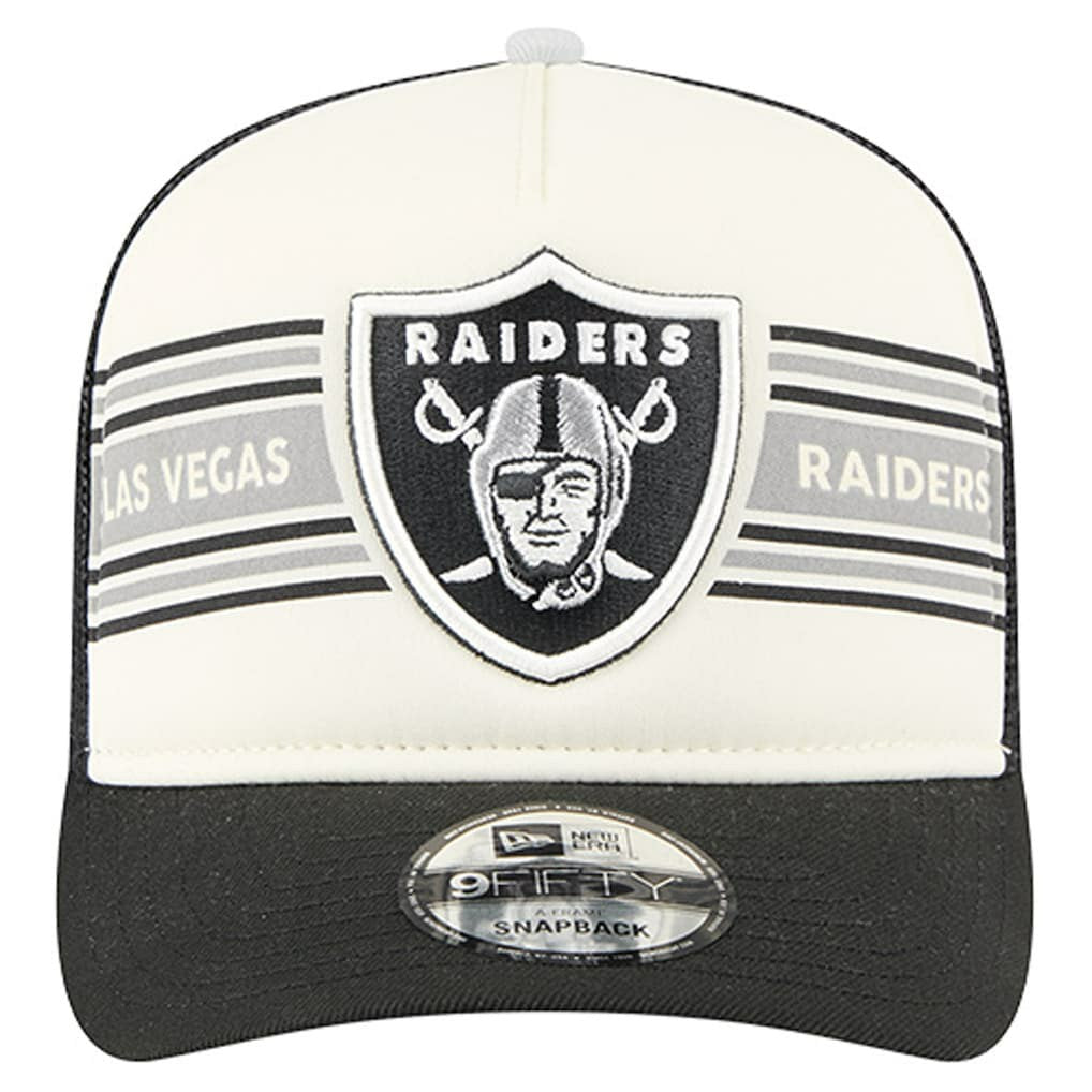 Las Vegas Raiders New Era Youth Banner 9FIFTY A-Frame Adjustable Trucker Hat Cream/Black - NFL