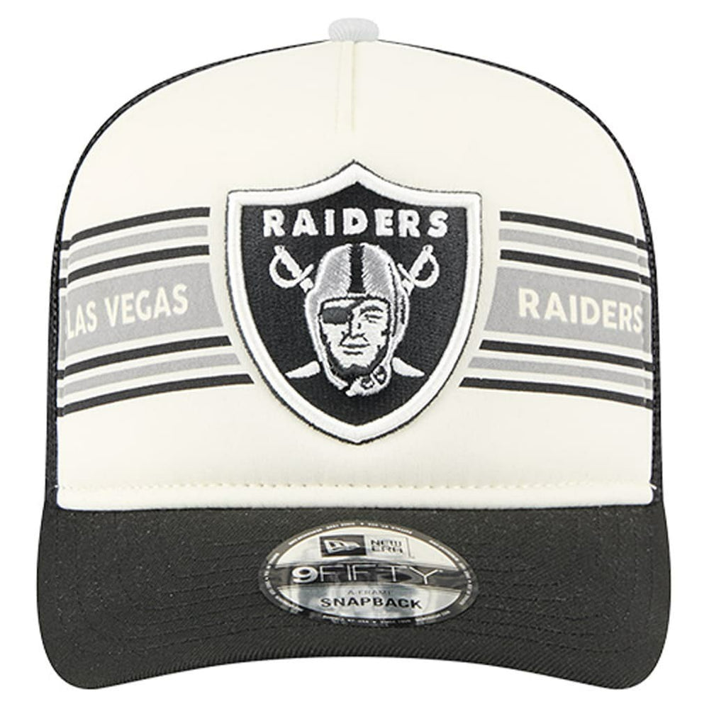 Las Vegas Raiders New Era Youth Banner 9FIFTY A-Frame Adjustable Trucker Hat Cream/Black - NFL