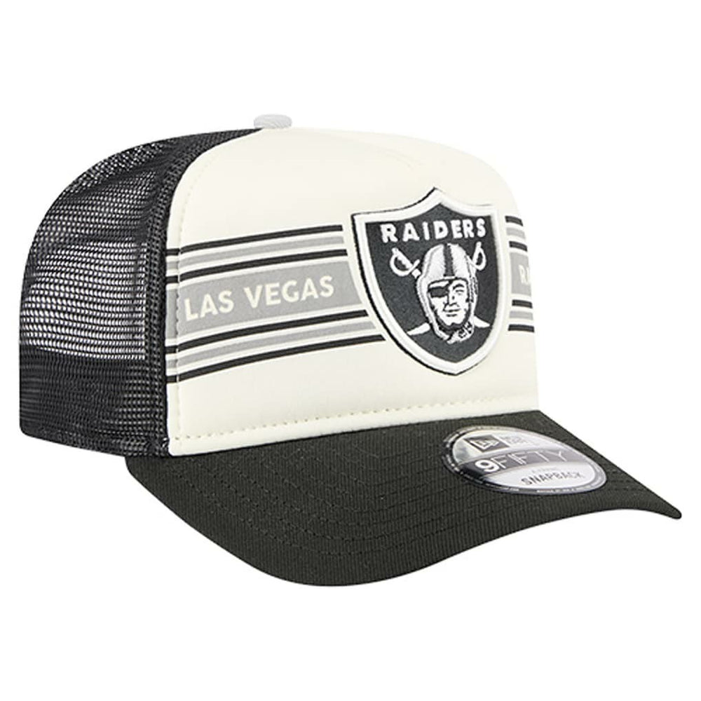 Las Vegas Raiders New Era Youth Banner 9FIFTY A-Frame Adjustable Trucker Hat Cream/Black - NFL