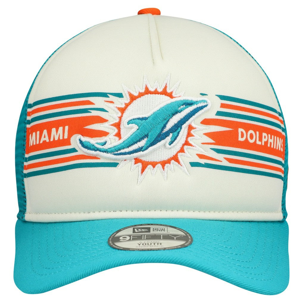 Miami Dolphins New Era Youth Banner 9FIFTY A-Frame Adjustable Trucker Hat Cream/Aqua - NFL
