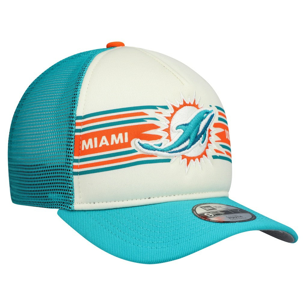 Miami Dolphins New Era Youth Banner 9FIFTY A-Frame Adjustable Trucker Hat Cream/Aqua - NFL