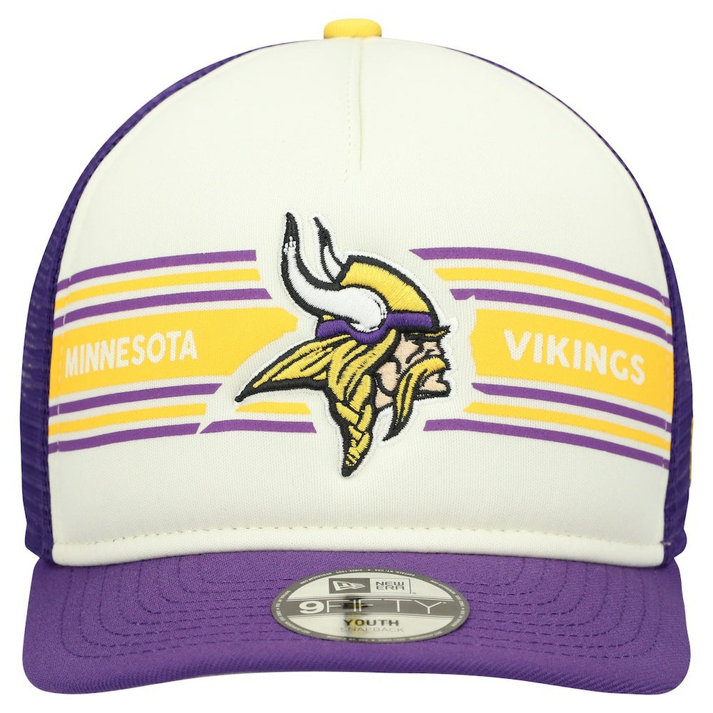 Minnesota Vikings New Era Youth Banner 9FIFTY A-Frame Adjustable Trucker Hat Cream/Purple - NFL