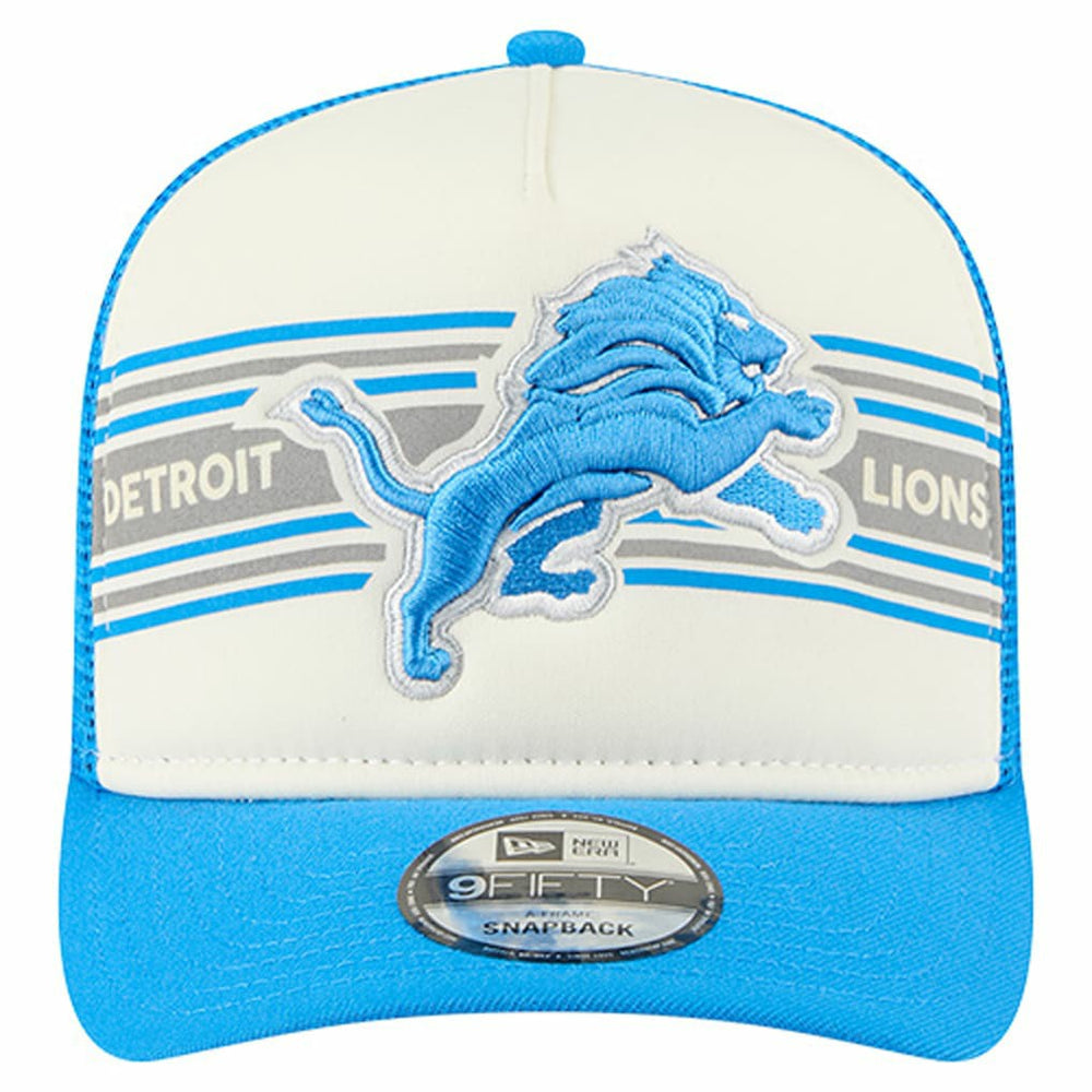Detroit Lions New Era Youth Banner 9FIFTY A-Frame Adjustable Trucker Hat Cream/Blue - NFL