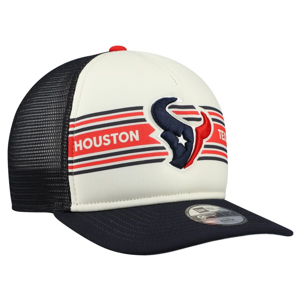 Houston Texans New Era Youth Banner 9FIFTY A-Frame Adjustable Trucker Hat Cream/Navy - NFL
