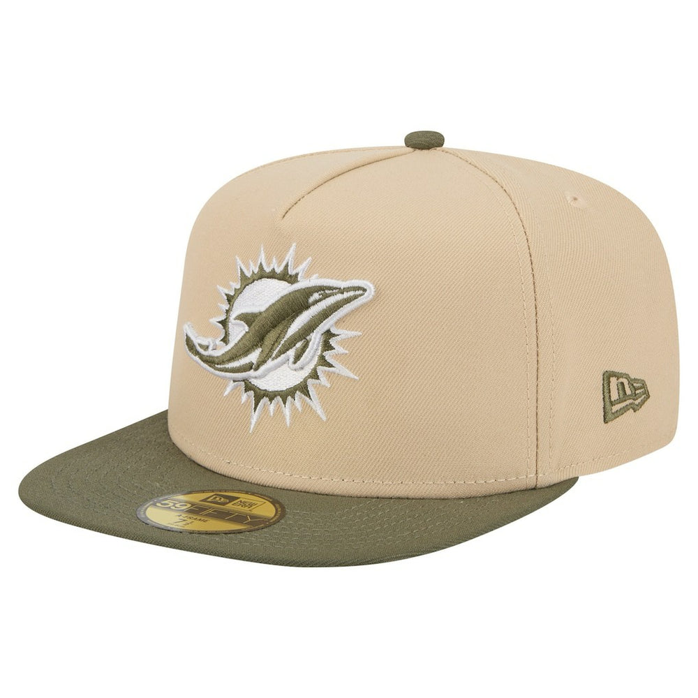 Miami Dolphins New Era Color Pack A-Frame 59FIFTY Fitted Hat Beige/Olive - NFL