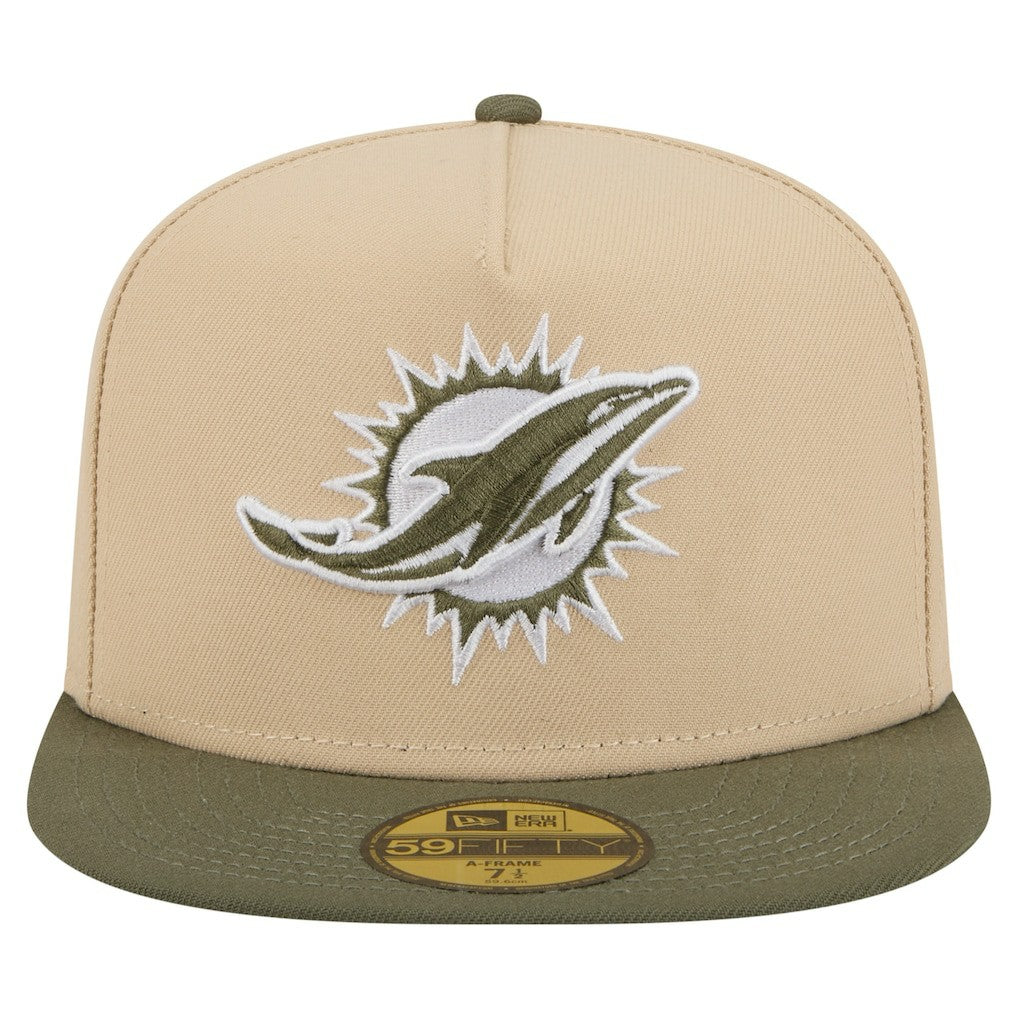 Miami Dolphins New Era Color Pack A-Frame 59FIFTY Fitted Hat Beige/Olive - NFL
