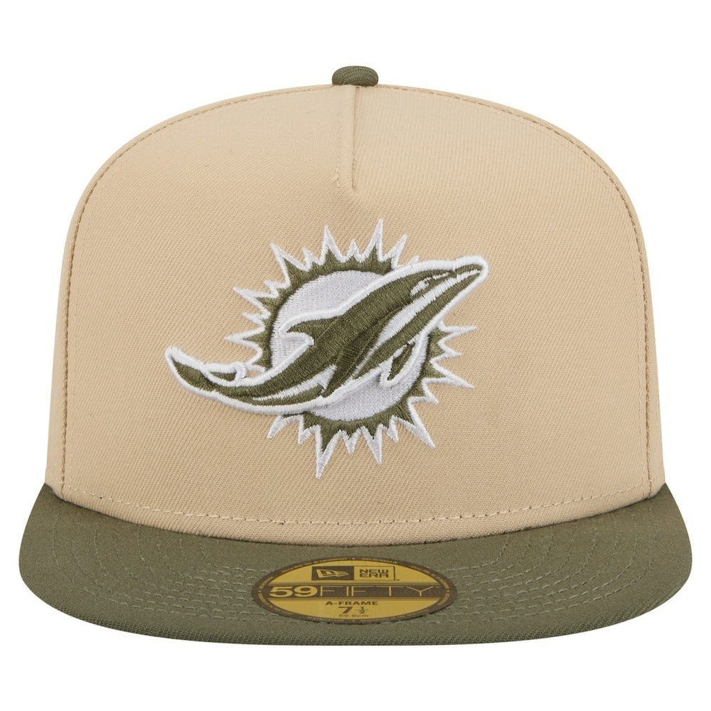 Miami Dolphins New Era Color Pack A-Frame 59FIFTY Fitted Hat Beige/Olive - NFL