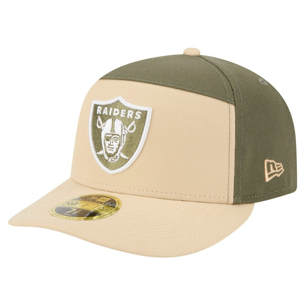 Las Vegas Raiders New Era Two-Tone Color Pack Split Panel 59FIFTY Fitted Hat Light Beige/Olive - NFL