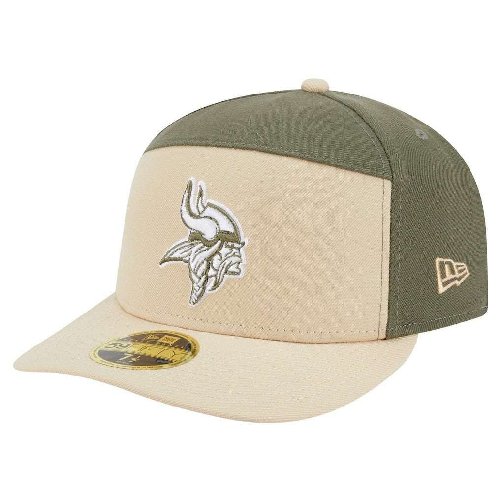 Minnesota Vikings New Era Two-Tone Color Pack Split Panel 59FIFTY Fitted Hat Light Beige/Olive - NFL
