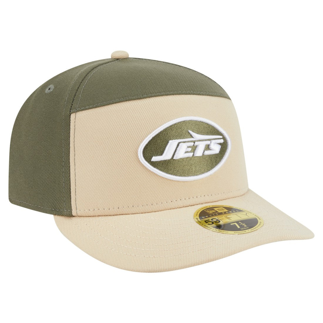 New York Jets New Era Two-Tone Color Pack Split Panel 59FIFTY Fitted Hat Light Beige/Olive - NFL