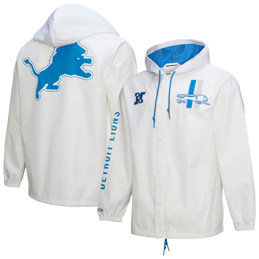 Detroit Lions Vintage Logo Coaches Full-Snap Hoodie Jacket White - Mitchell & Ness