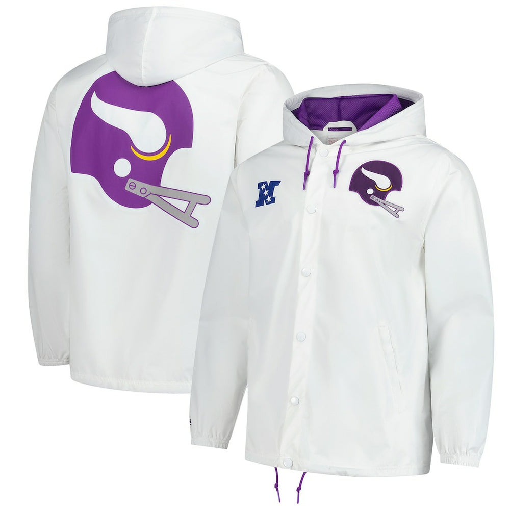 Minnesota Vikings Vintage Logo Coaches Full-Snap Hoodie Jacket White - Mitchell & Ness