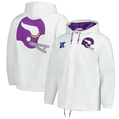 Minnesota Vikings Vintage Logo Coaches Full-Snap Hoodie Jacket White - Mitchell & Ness
