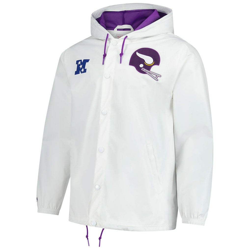 Minnesota Vikings Vintage Logo Coaches Full-Snap Hoodie Jacket White - Mitchell & Ness