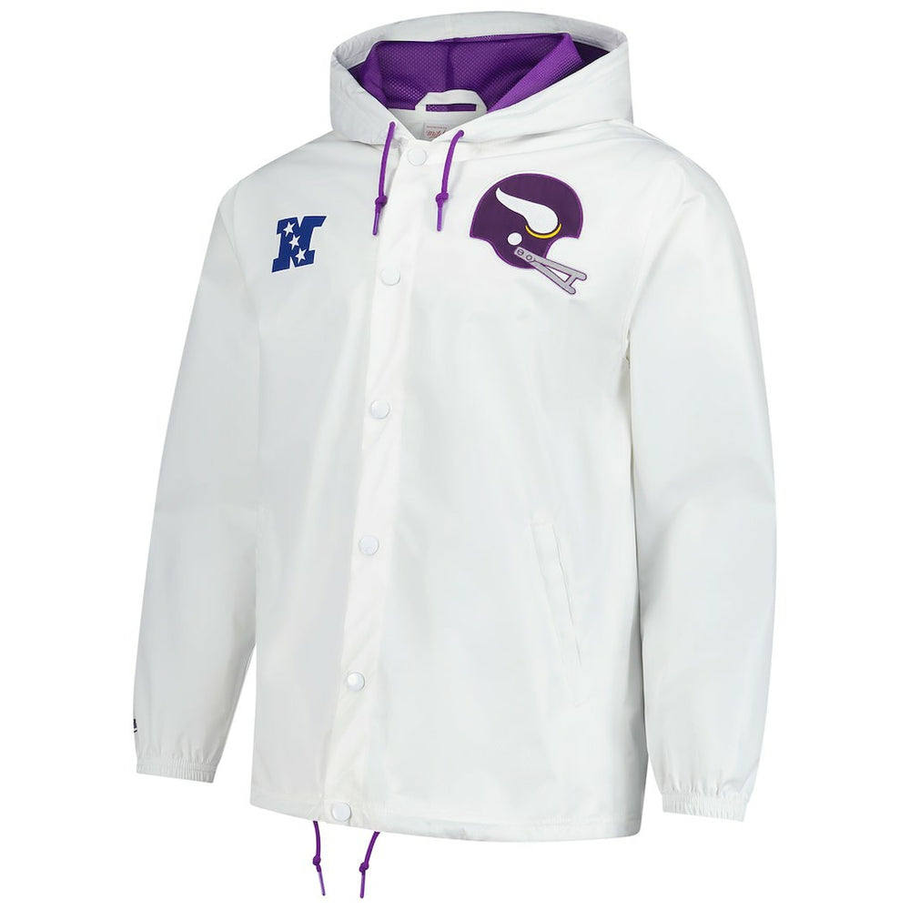 Minnesota Vikings Vintage Logo Coaches Full-Snap Hoodie Jacket White - Mitchell & Ness