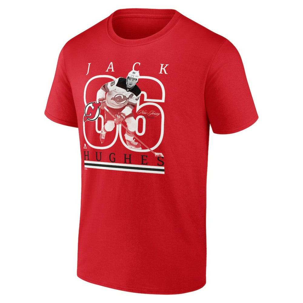 Jack Hughes New Jersey Devils - Fanatics Authentic Stack Name & Number T-Shirt Red