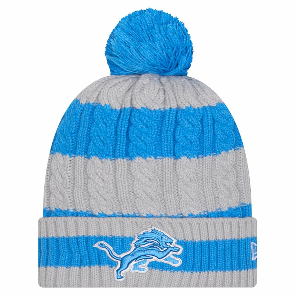 Detroit Lions New Era Women's Braided Cuffed Knit Hat with Pom Blue - NFL