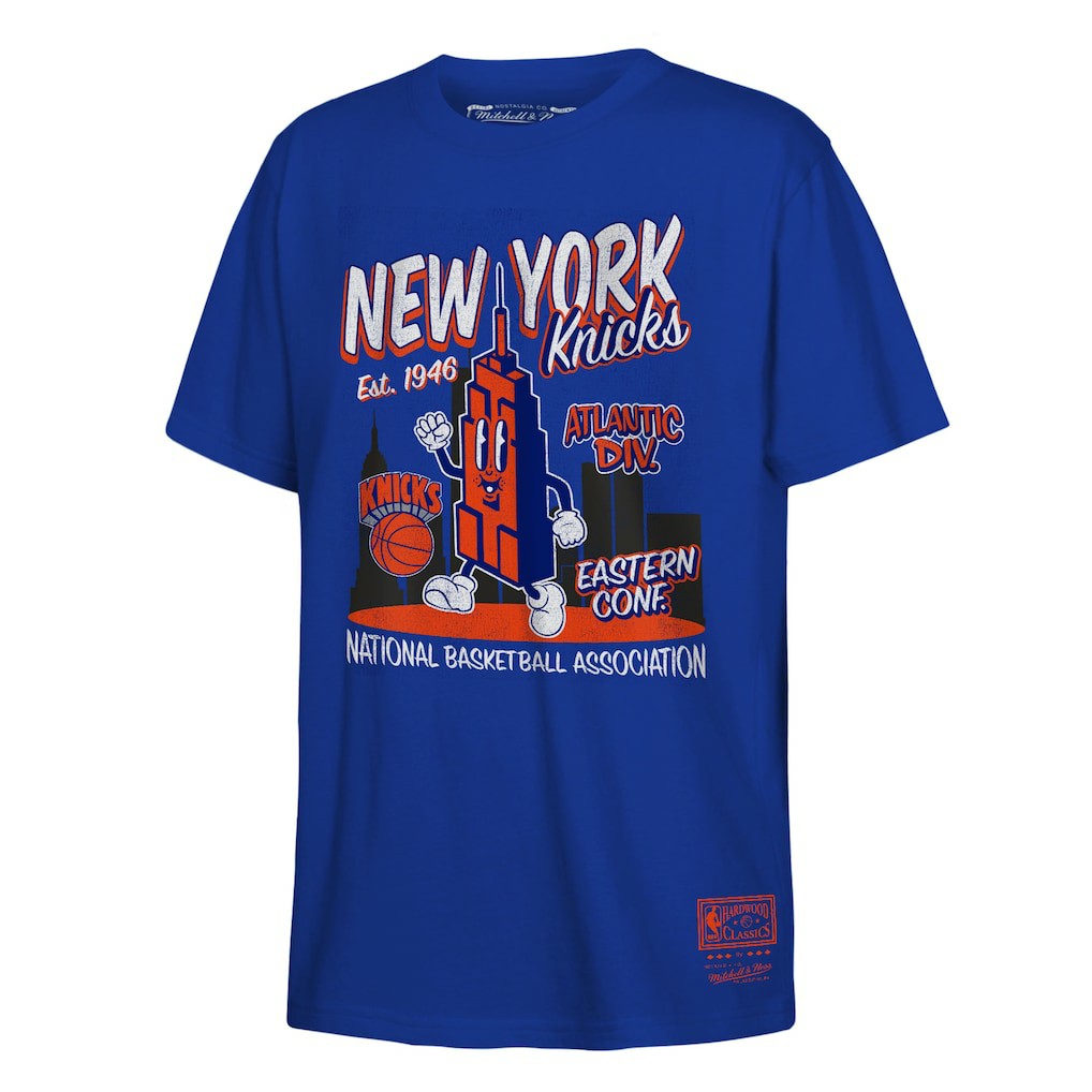 Mitchell & Ness - New York Knicks Youth Retro Mascot Script T-Shirt - Blue
