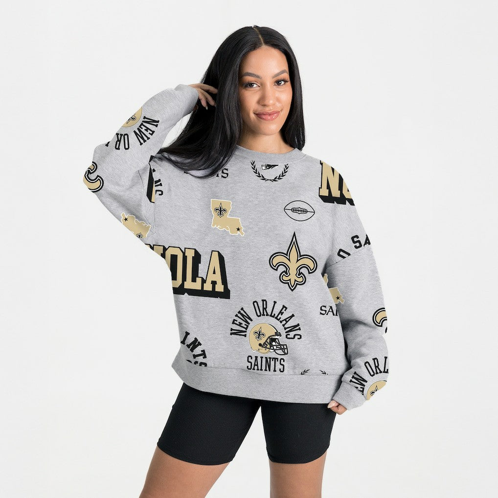 New Orleans Saints Gameday Couture Women's Always On Repeat Fleece Sweatshirt Heather Gray - NFL