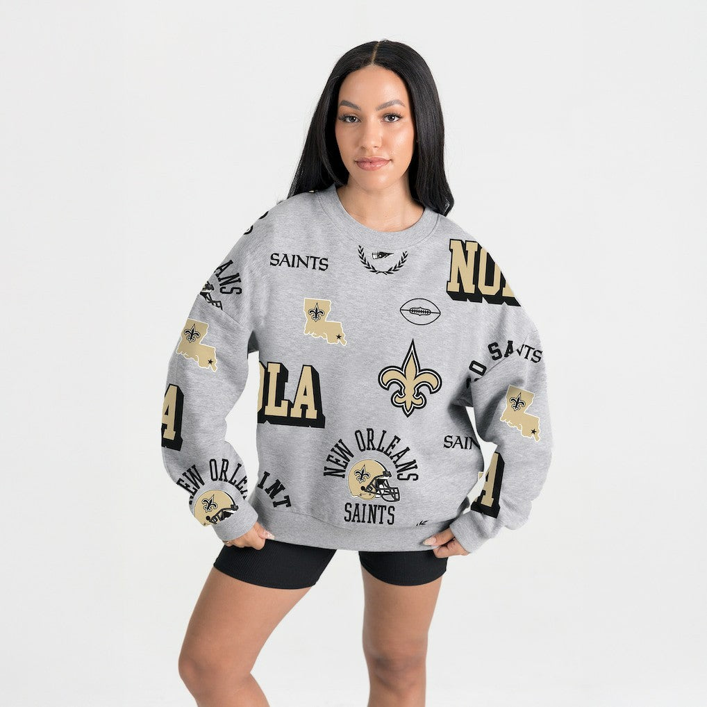New Orleans Saints Gameday Couture Women's Always On Repeat Fleece Sweatshirt Heather Gray - NFL