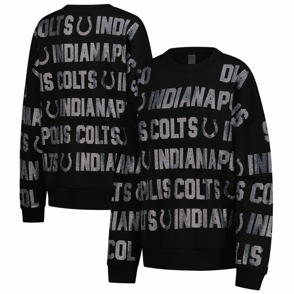 Indianapolis Colts Gameday Couture Women's Oversized Hype Era Rhinestone Text Sweatshirt Black - NFL