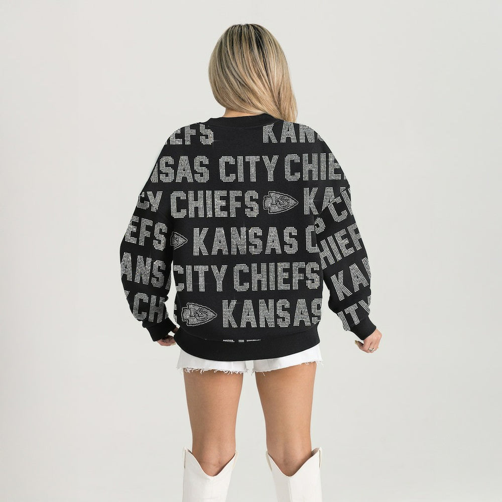 Kansas City Chiefs Gameday Couture Women's Oversized Hype Era Rhinestone Text Sweatshirt Black - NFL