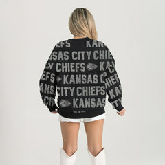 Kansas City Chiefs Gameday Couture Women's Oversized Hype Era Rhinestone Text Sweatshirt Black - NFL