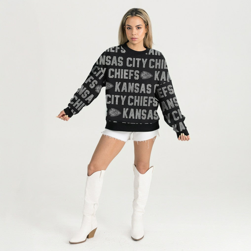 Kansas City Chiefs Gameday Couture Women's Oversized Hype Era Rhinestone Text Sweatshirt Black - NFL