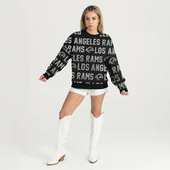 Los Angeles Rams Gameday Couture Women's Oversized Hype Era Rhinestone Text Sweatshirt Black - NFL