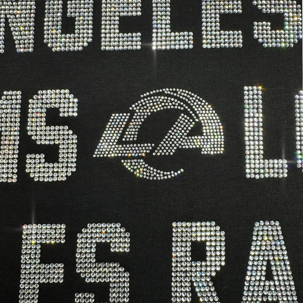 Los Angeles Rams Gameday Couture Women's Oversized Hype Era Rhinestone Text Sweatshirt Black - NFL