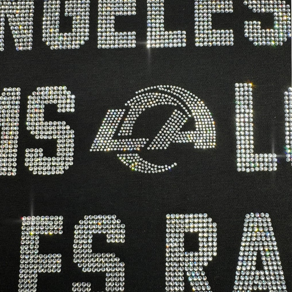 Los Angeles Rams Gameday Couture Women's Oversized Hype Era Rhinestone Text Sweatshirt Black - NFL