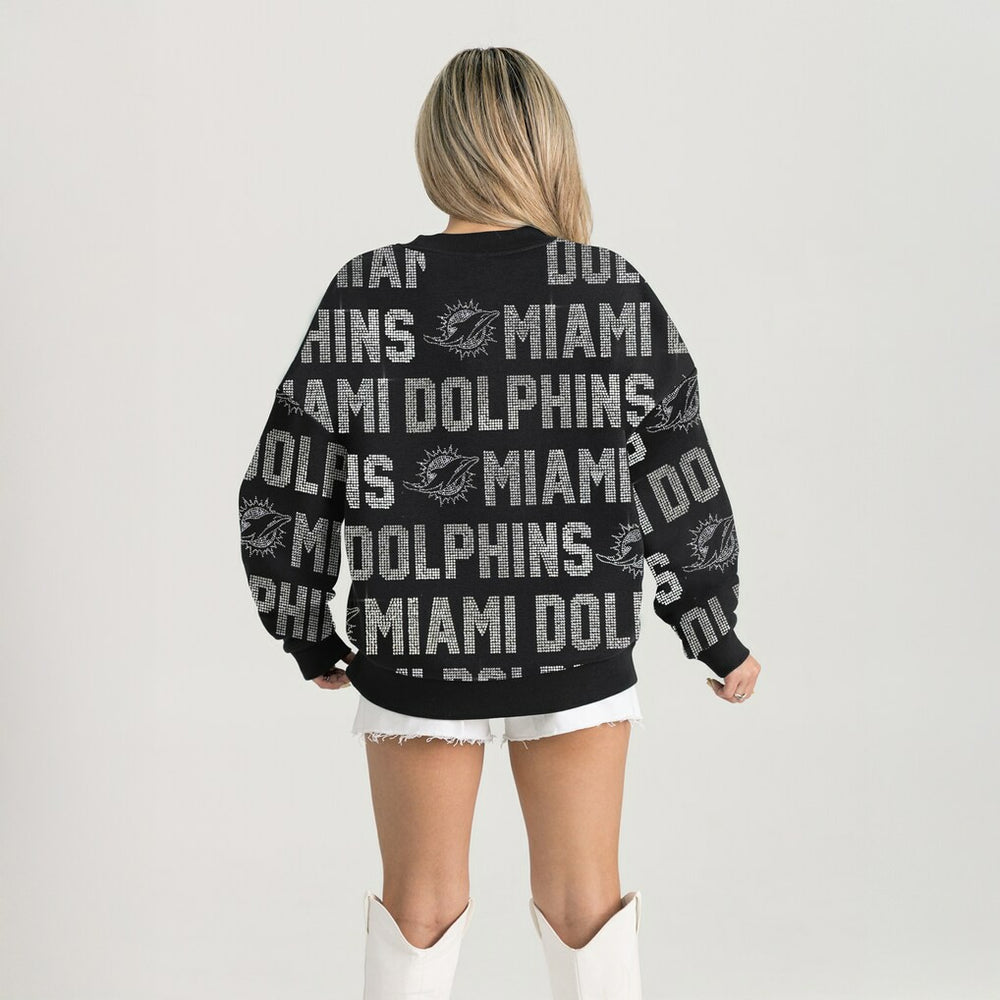 Miami Dolphins Gameday Couture Women's Oversized Hype Era Rhinestone Text Sweatshirt Black - NFL