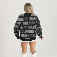 Miami Dolphins Gameday Couture Women's Oversized Hype Era Rhinestone Text Sweatshirt Black - NFL