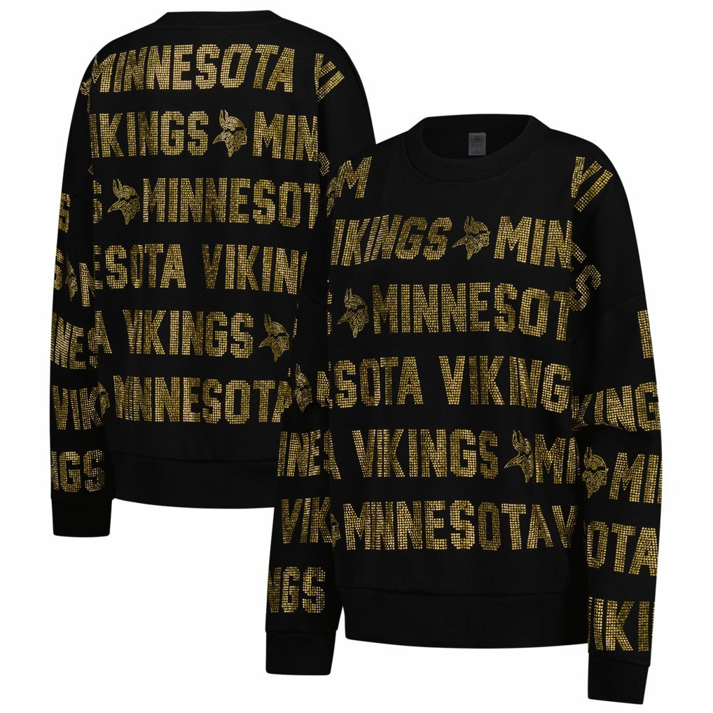 Minnesota Vikings Gameday Couture Women's Oversized Hype Era Rhinestone Text Sweatshirt Black - NFL