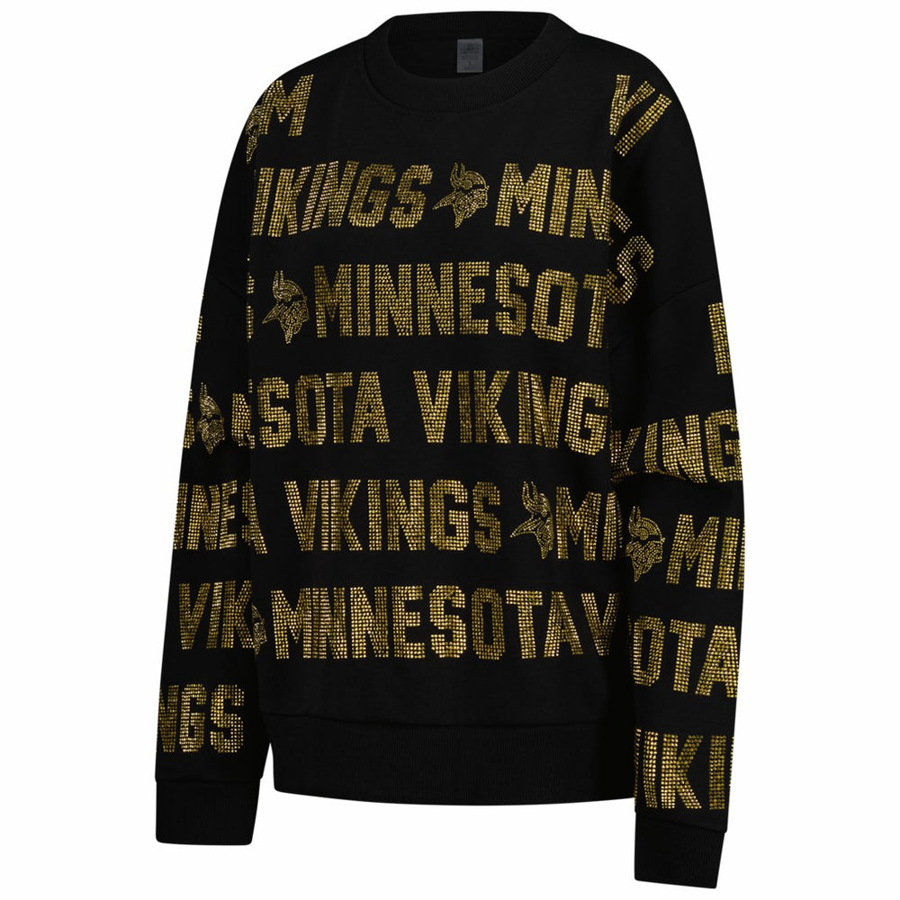 Minnesota Vikings Gameday Couture Women's Oversized Hype Era Rhinestone Text Sweatshirt Black - NFL